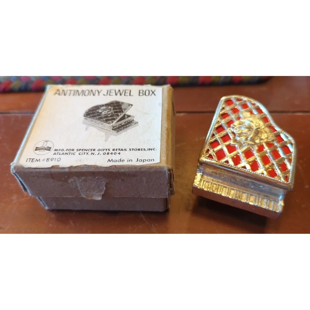 Vintage 1970s Antimony Jewelry Jewel‎ Piano With Original Box Made In Japan